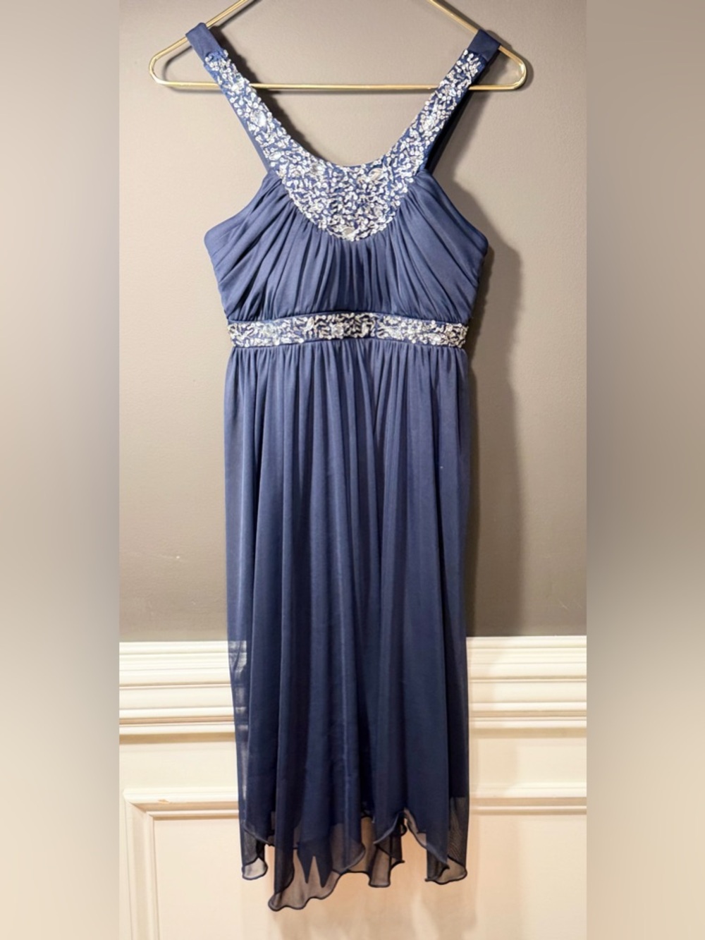 City Triangles Y2K Style Navy Beaded Empire Dress (GUC)